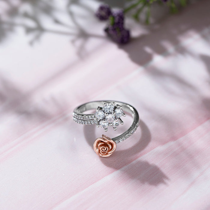 Romantic Love Rose Gold Plated 925 Sterling Silver Ring (Adjustable)