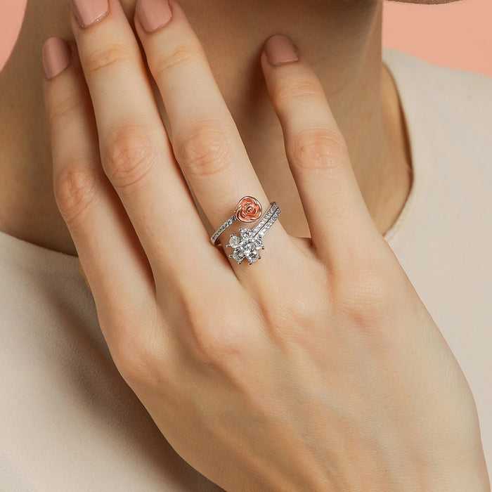 Romantic Love Rose Gold Plated 925 Sterling Silver Ring (Adjustable)