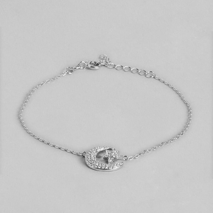 Romantic Moon and Star Cubic Zirconia 925 Silver Bracelet