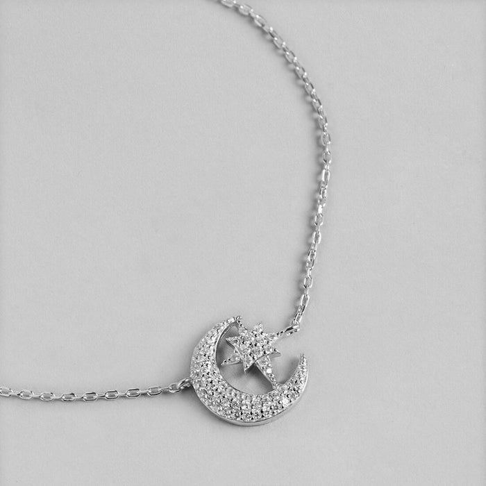 Romantic Moon and Star Cubic Zirconia 925 Silver Bracelet
