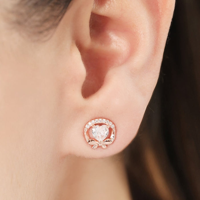 Romantic Rose Gold Plated 925 Sterling Silver Heart Earrings