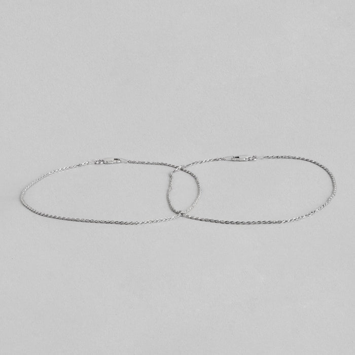 Rope Rhodium Plated 925 Sterling Silver Anklet