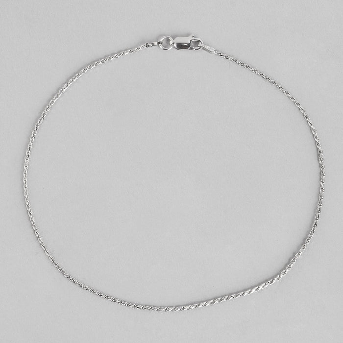 Rope Rhodium Plated 925 Sterling Silver Anklet