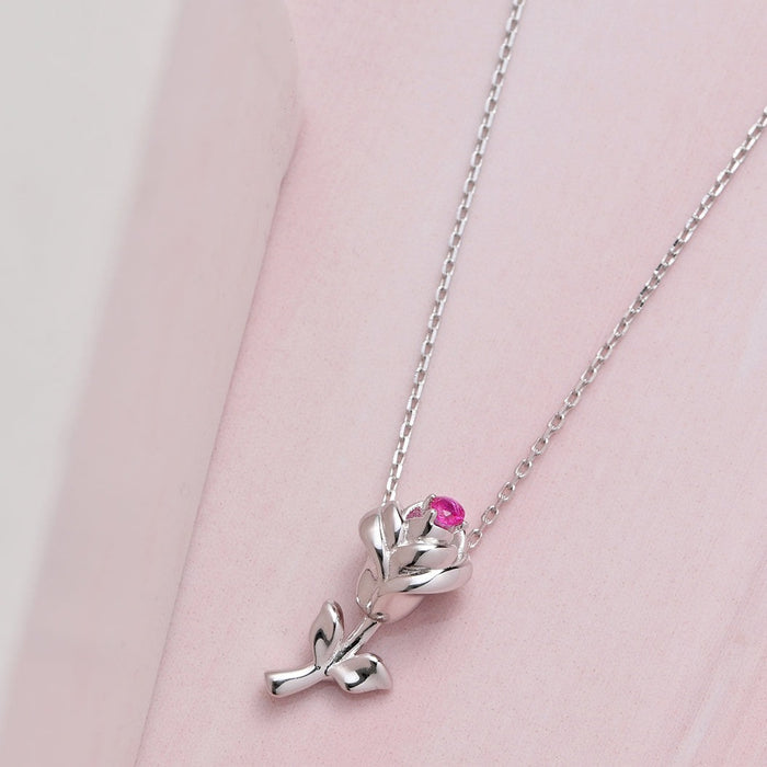 Rose 925 Sterling Silver CZ Necklace