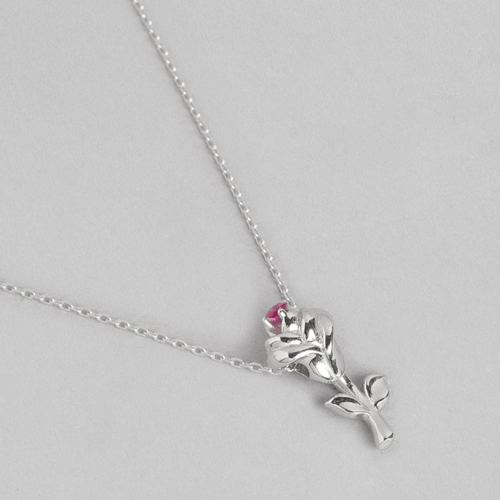 Rose 925 Sterling Silver CZ Necklace