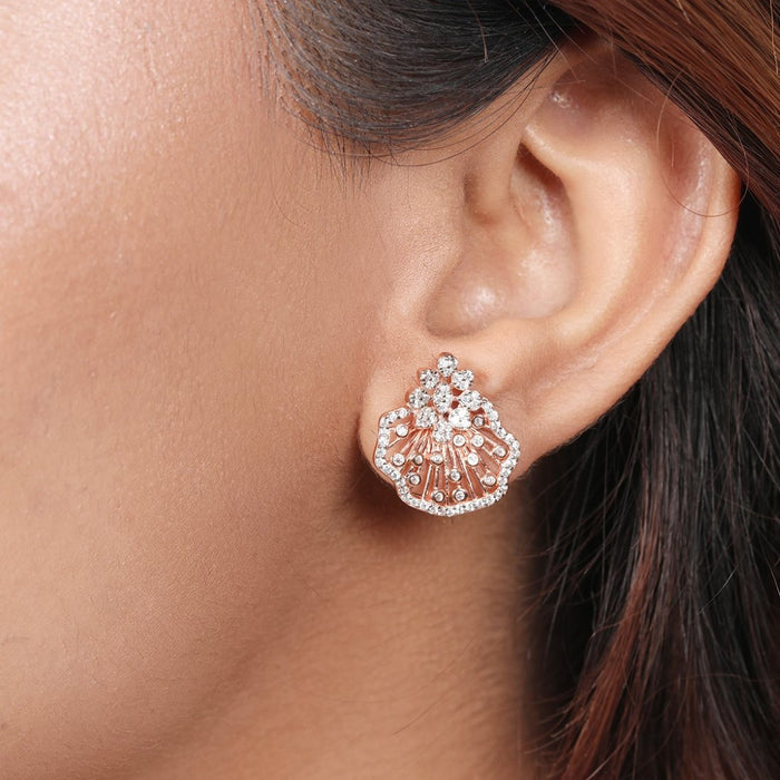 Rose Bloom Delight 925 Sterling Silver Rose Gold-Plated Flower Earring
