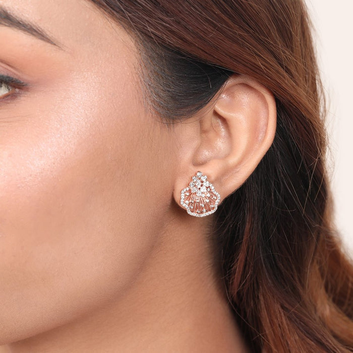 Rose Bloom Delight 925 Sterling Silver Rose Gold-Plated Flower Earring