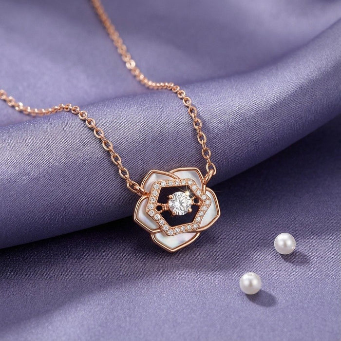 Rose Bloom Glow MOP Rose Gold Plated 925 Silver Necklace
