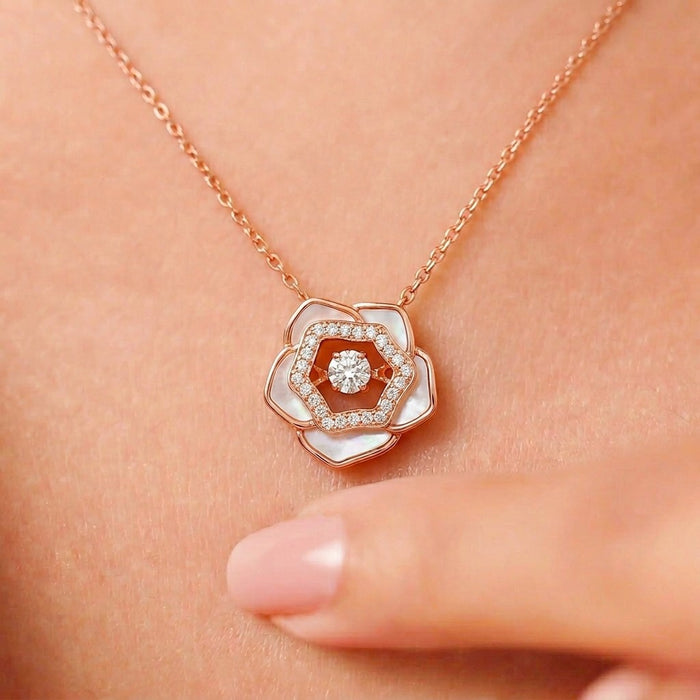 Rose Bloom Glow MOP Rose Gold Plated 925 Silver Necklace