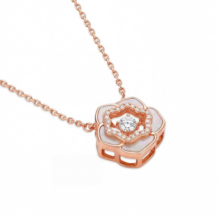 Rose Bloom Glow MOP Rose Gold Plated 925 Silver Necklace