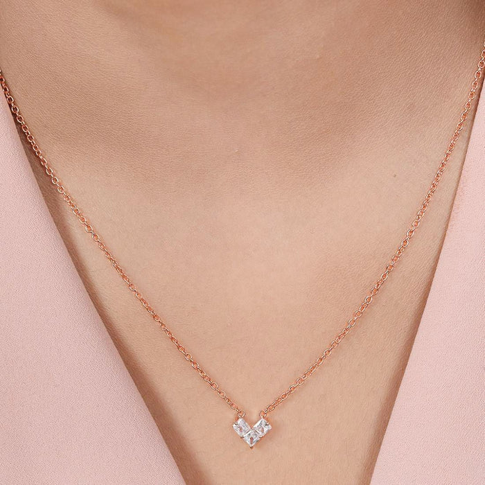 Rose Elegance CZ Rose Gold Plated 925 Sterling Silver Necklace