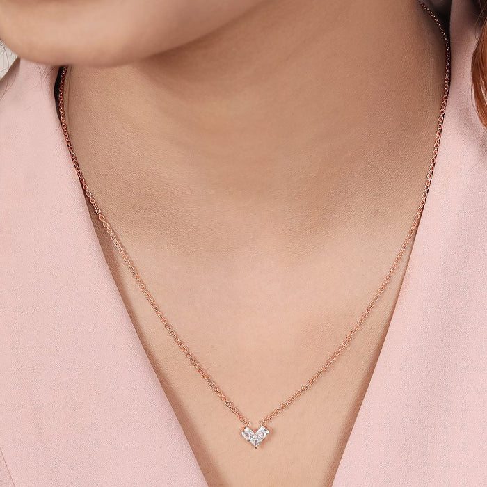 Rose Elegance CZ Rose Gold Plated 925 Sterling Silver Necklace