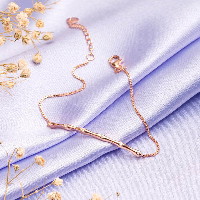 Rose Gold Bamboo Bliss 925 Sterling Silver Bracelet with Cubic Zirconia