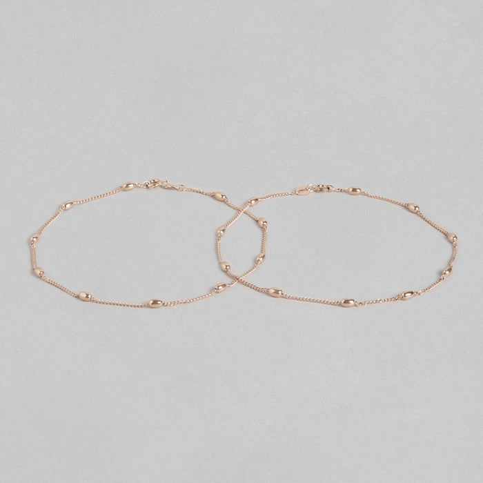 Rose gold beaded 925 Sterling Silver anklet for women showing two delicate overlapping chains – Zavya