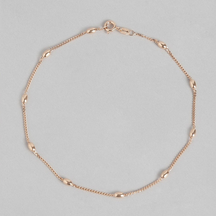 Rose gold beaded 925 Sterling Silver anklet for women. Delicate chain jewellery with oval beads – Zavya