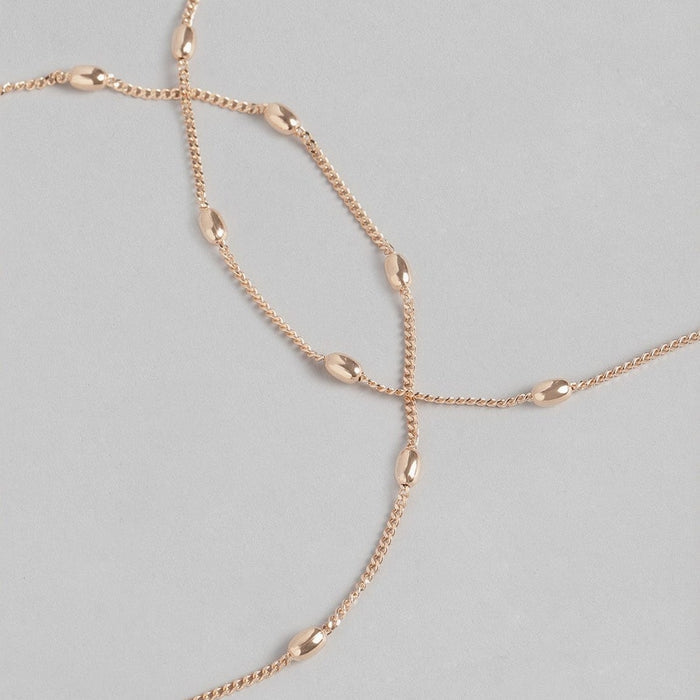 Rose gold beaded 925 Sterling Silver anklet for women featuring a delicate chain and oval beads – Zavya