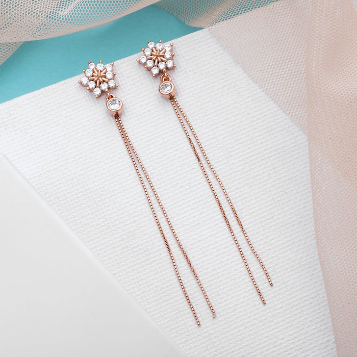 Rose Gold Bloom Cubic Zirconia Flower 925 Sterling Silver Earrings