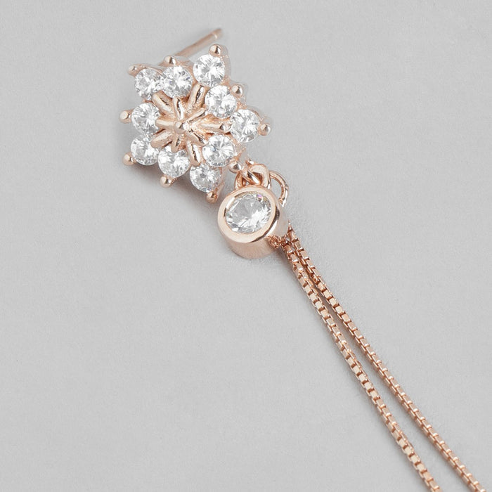 Rose Gold Bloom Cubic Zirconia Flower 925 Sterling Silver Earrings