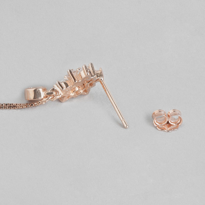 Rose Gold Bloom Cubic Zirconia Flower 925 Sterling Silver Earrings