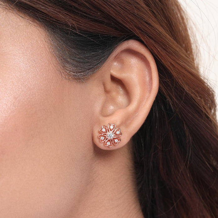 Rose Gold Blossom Cubic Zirconia 925 Sterling Silver Floral Earrings