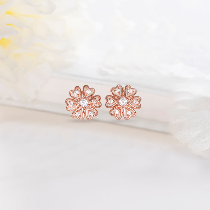 Rose Gold Blossom Cubic Zirconia 925 Sterling Silver Floral Earrings