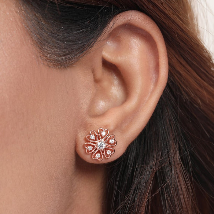 Rose Gold Blossom Cubic Zirconia 925 Sterling Silver Floral Earrings