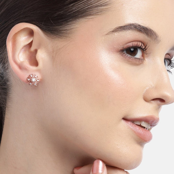 Rose Gold Blossom Cubic Zirconia 925 Sterling Silver Floral Earrings