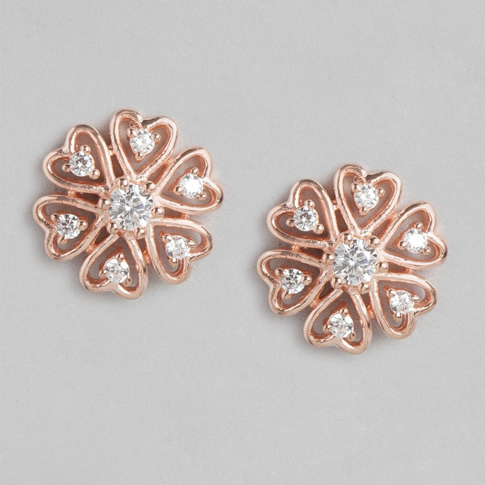 Rose Gold Blossom Cubic Zirconia 925 Sterling Silver Floral Earrings