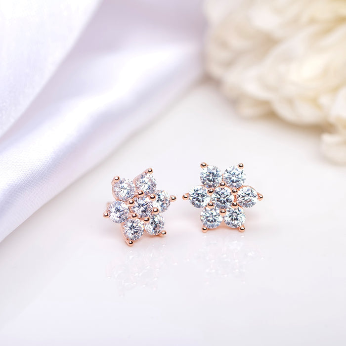 Rose Gold Blossoms 925 Sterling Silver Flower Earrings