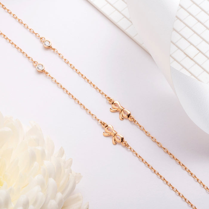 Rose Gold Bow Chained 925 Sterling Silver Anklet