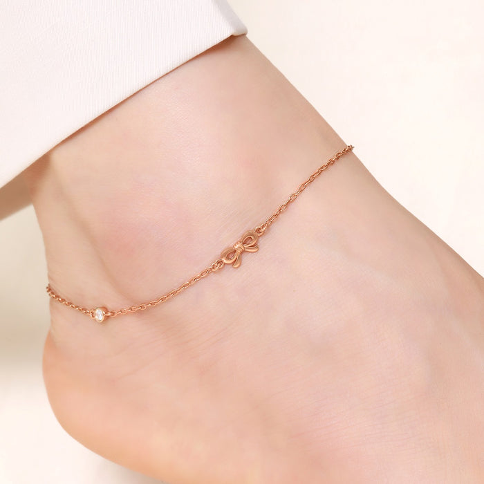 Rose Gold Bow Chained 925 Sterling Silver Anklet