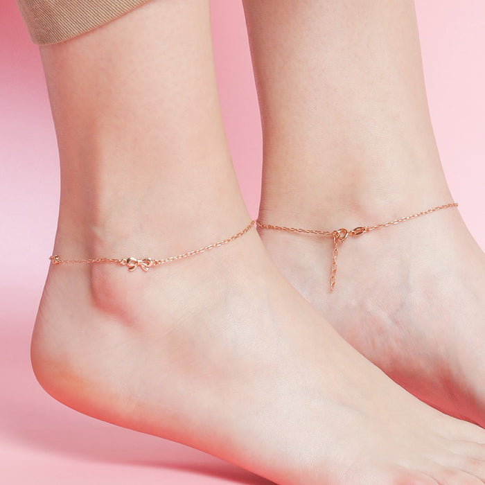 Rose Gold Bow Chained 925 Sterling Silver Anklet