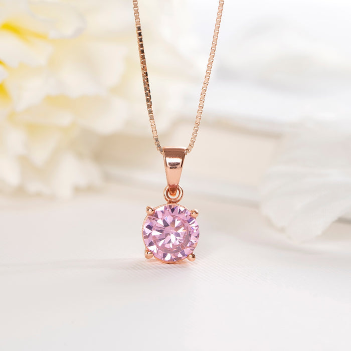 Rose Gold Elegance CZ 925 Sterling Silver Pendant with Chain