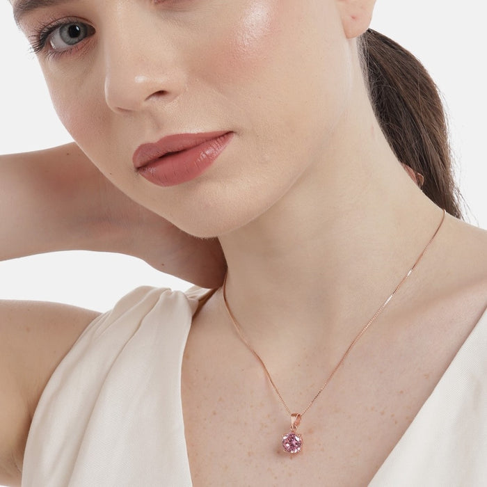 Rose Gold Elegance CZ 925 Sterling Silver Pendant with Chain