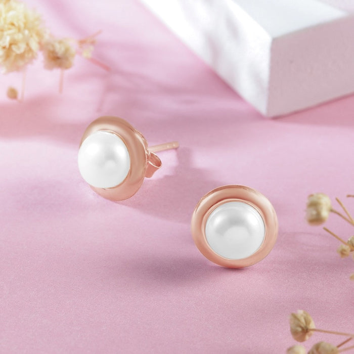 Rose Gold Elegance Freshwater Pearl 925 Sterling Silver Stud Earrings