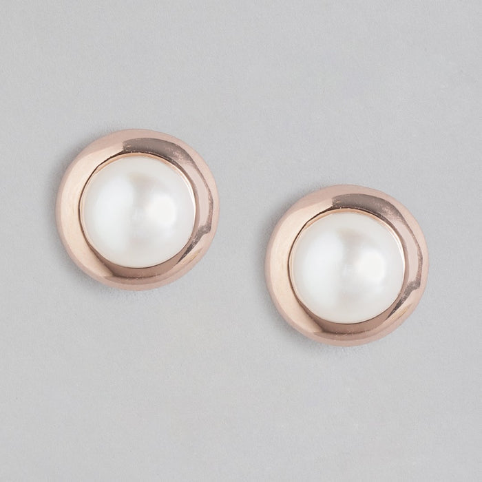 Rose Gold Elegance Freshwater Pearl 925 Sterling Silver Stud Earrings