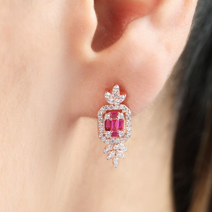 Rose Gold Elegance Square Pattern 925 Sterling Silver Drop Earrings