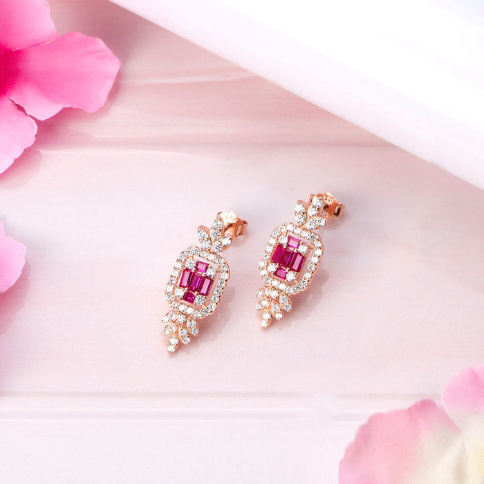Rose Gold Elegance Square Pattern 925 Sterling Silver Drop Earrings