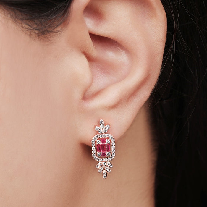 Rose Gold Elegance Square Pattern 925 Sterling Silver Drop Earrings