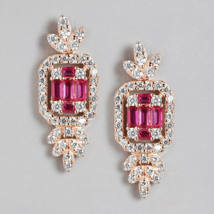 Rose Gold Elegance Square Pattern 925 Sterling Silver Drop Earrings