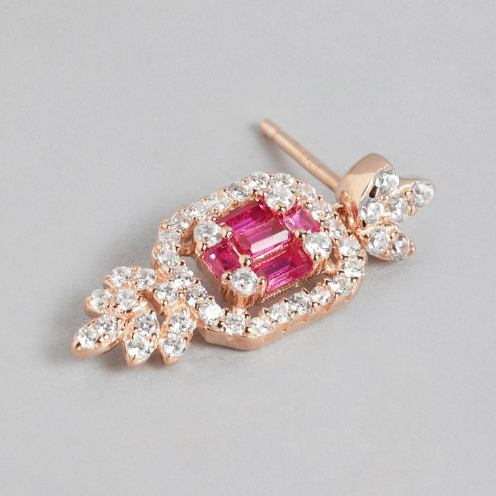 Rose Gold Elegance Square Pattern 925 Sterling Silver Drop Earrings