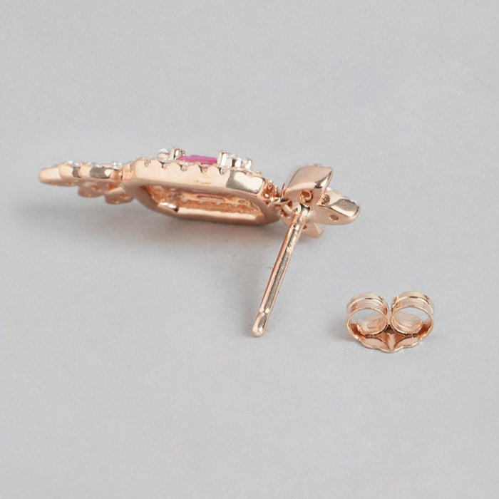 Rose Gold Elegance Square Pattern 925 Sterling Silver Drop Earrings