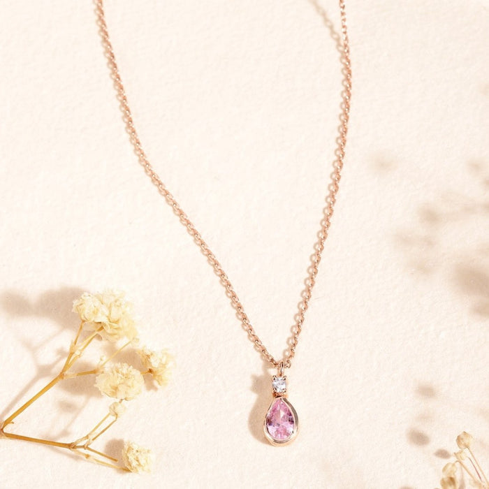 Rose Gold Elegance Tear Drop CZ Gemstone 925 Sterling Silver Necklace