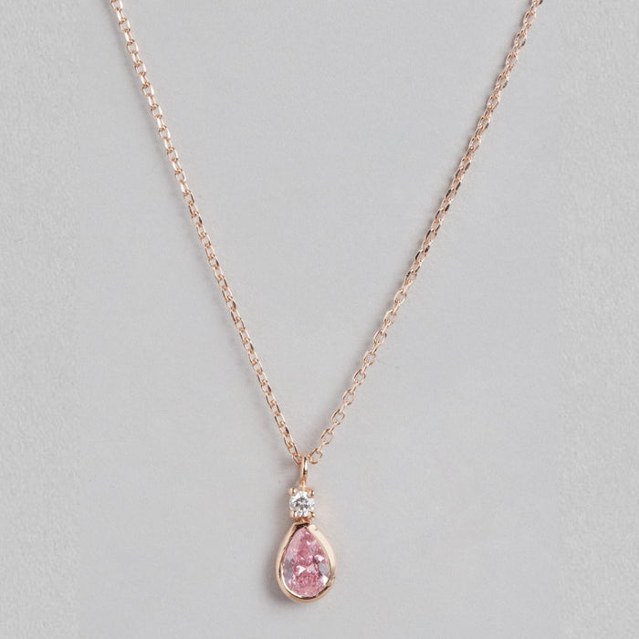 Rose Gold Elegance Tear Drop CZ Gemstone 925 Sterling Silver Necklace
