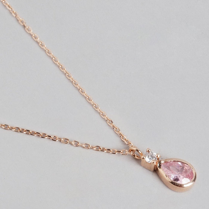 Rose Gold Elegance Tear Drop CZ Gemstone 925 Sterling Silver Necklace