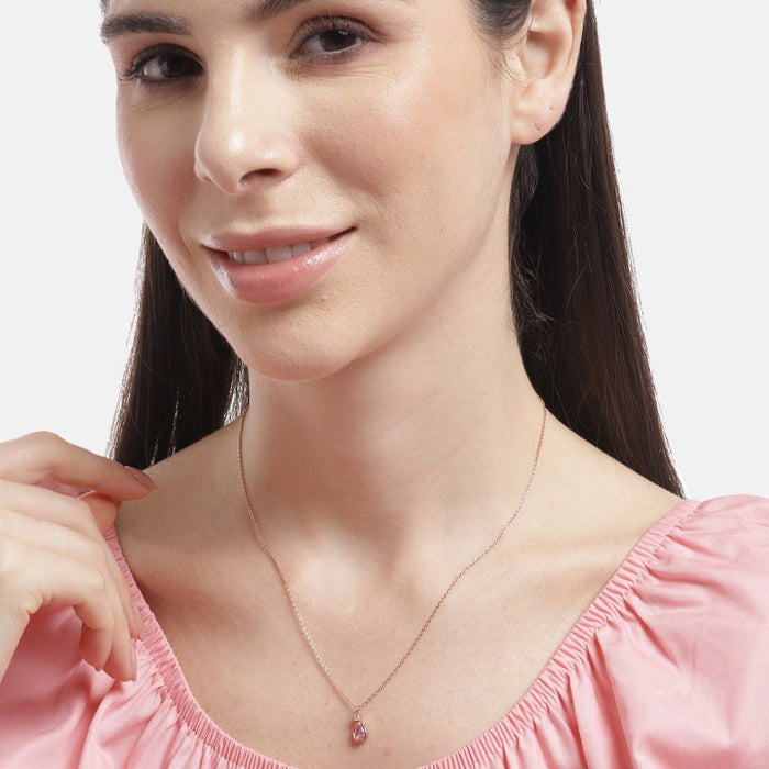 Rose Gold Elegance Tear Drop CZ Gemstone 925 Sterling Silver Necklace
