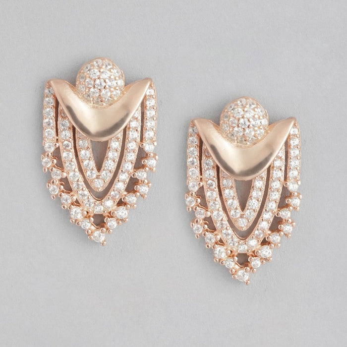 Rose Gold Guardian Shield CZ 925 Sterling Silver Earrings