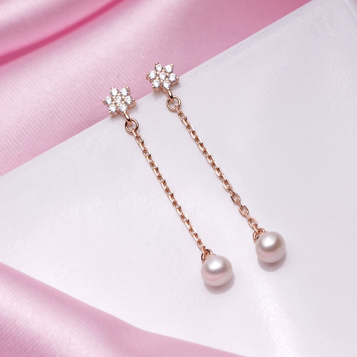 Rose Gold Harmony 925 Sterling Silver Stud Earrings with Freshwater Pearl