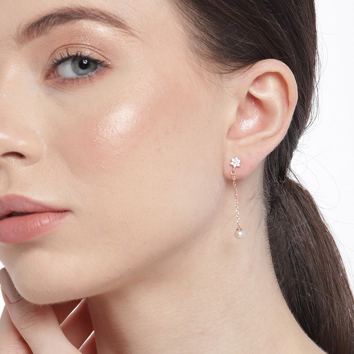 Rose Gold Harmony 925 Sterling Silver Stud Earrings with Freshwater Pearl
