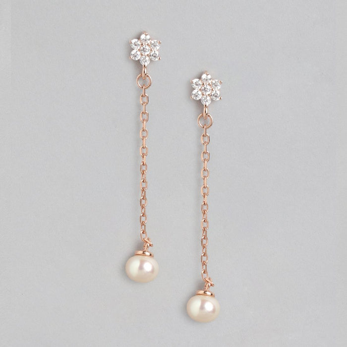 Rose Gold Harmony 925 Sterling Silver Stud Earrings with Freshwater Pearl